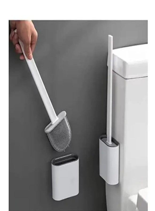 CTLH20 Toilet Brush in Silicone Material with Hard Plastic Holder Comes with Slim Flex Brush Anti-drip Set, No-Slip Long Handle Soft Silicone Bristles (Multicolor) (Pack of - (1) - Image 5